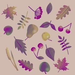A set of freehand drawings on the autumn theme. Botanical elements for textiles, wrapping paper, scrapbooking background.