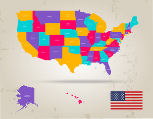 Colorful USA map with states. Vector illustration