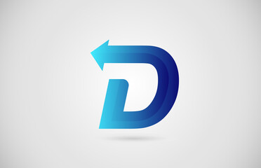 blue gradient arrow D alphabet letter logo icon for business and company. Creative design for corporate