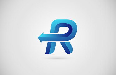 blue gradient arrow R alphabet letter logo icon for business and company. Creative design for corporate