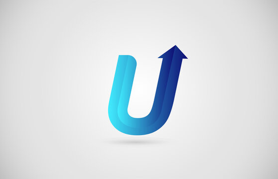 blue gradient arrow U alphabet letter logo icon for business and company. Creative design for corporate