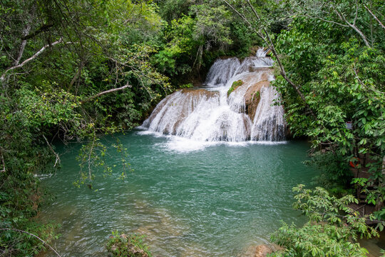 Waterfalls with green waters in Bonito MS – Brazil