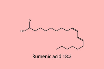 Rumenic Acid - Omega 7 biomolecule molecular formula. Skeletal molecule structure vector eps10.