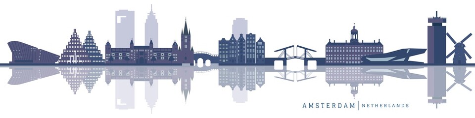 Amsterdam city skyline in white background. Vector illustration
