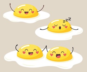 Yellow yolk. Cute yolks characters with faces and emotions. Vector set of egg yolk.