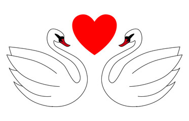 Stylized swan bird in love logo isolated icon. Vector illustration.