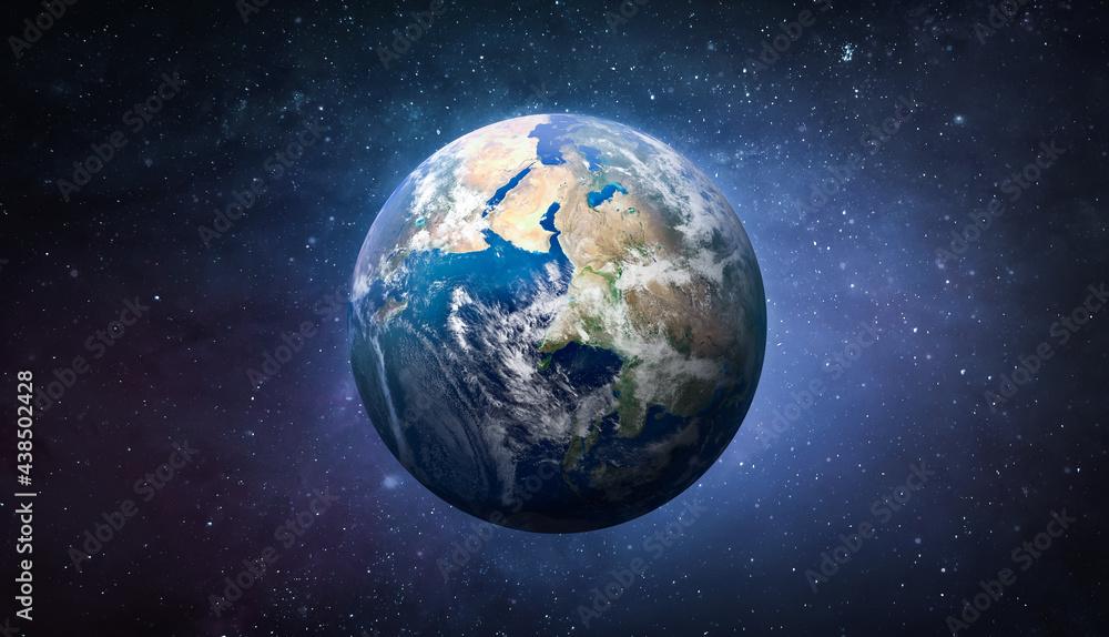 Poster planet earth globe in the space, blue ocean and continents. elements of this image furnished by nasa