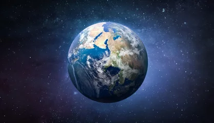 Fotobehang Planet Earth globe in de ruimte, blauwe oceaan en continenten. Elementen van deze afbeelding geleverd door NASA © dimazel
