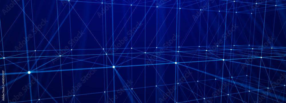 Leinwandbilder Blockchain technology. Abstract digital background of points and lines. Glowing plexus. Big data. Network or connection. Science background. 3d rendering