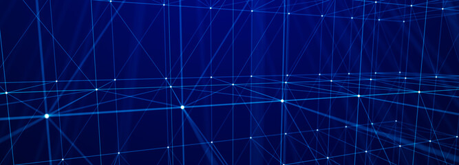 Blockchain technology. Abstract digital background of points and lines. Glowing plexus. Big data. Network or connection. Science background. 3d rendering