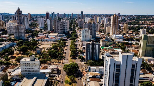 Campo Grande, Mato Grosso do Sul, Brazil. Aerial view of the city center of Camppo Grande MS