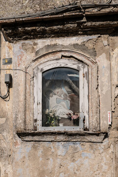 Airola, a small town in the Sannio area in the province of Benevento. Views of the alleys and houses of the historic center.