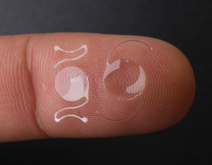 photo of two types of intra ocular lens on finger tip - obrazy, fototapety, plakaty