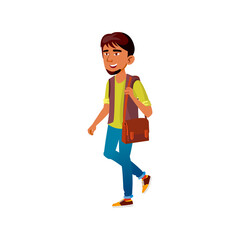 happiness asian teenager boy walking with bag cartoon vector. happiness asian teenager boy walking with bag character. isolated flat cartoon illustration