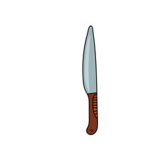 Folding knife. Hand drawn vector illustration in doodle style on white background. Isolated black outline. Camping and tourism equipment