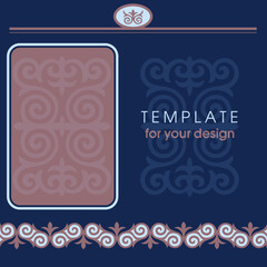 Template for your design. Ornamental elements and motifs of Kazakh, Kyrgyz, Uzbek, national Asian decor for packaging, boxes, banner and print design. Vector.