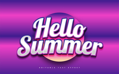 Hello Summer Text in Colorful Gradient with Curved Effect. Editable Text Style Effect