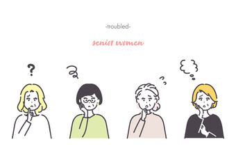 困っているシニア女性のアイコンイラスト