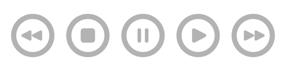 Media player icons in circle. Flat style circle buttons. Vector