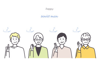 嬉しそうなシニア男性のアイコンイラスト