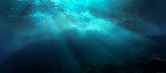 Fototapeta na wymiar Rays of light underwater