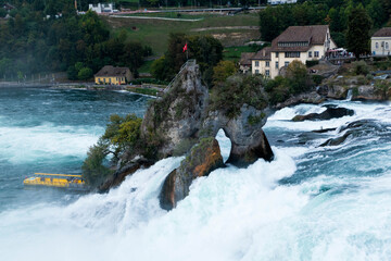  The Rhine Falls views with the big rocks in the middle of the waterfall