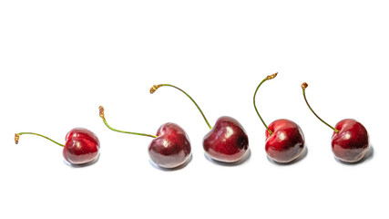 Obraz na płótnie Canvas set of juicy fresh organic sweet cherries isolated on white