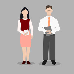 Man and woman in office. Office workshop, meeting. Business concept. Office workers, staff. Employee Working. Vector illustration.