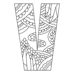 Alphabet coloring page. Capital letter. Vector illustration.
