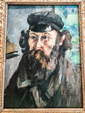 Self-portrait in cap by Paul Cezanne. The State Hermitage museum. General Staff building. Saint Petersburg, Russia.