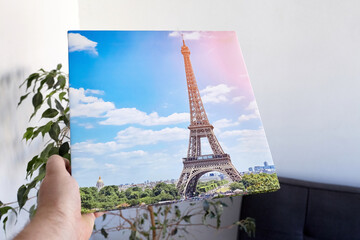 Photo canvas print stretched on frame with gallery wrap in hand
