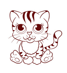 Cute Tiger character, smiling and sitting. Cartoon toy cat art. 2022 New Year symbol. Vector illustration.