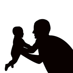 father and baby together, silhouette vector