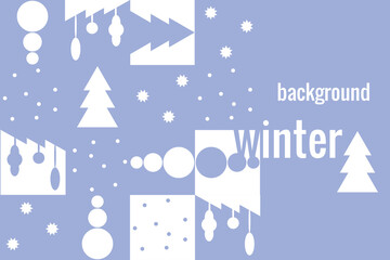 Fototapeta na wymiar Winter banner. symbols of winter, New Year, Merry Christmas. Snowman, Christmas tree, toys, snowballs and snowflakes. Vector illustrations for label design, advertising, presentations in blue 