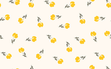 Seamless floral pattern based on traditional folk art ornaments. Colorful flowers on light background. Scandinavian style. Sweden nordic style. Vector illustration. Simple minimalistic pattern