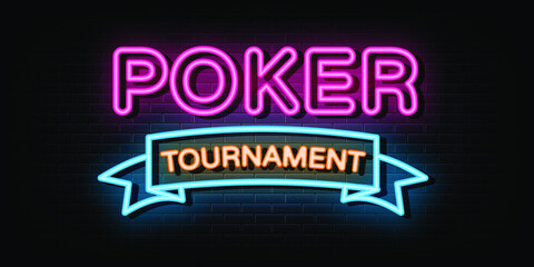 Poker tournament neon sign vector. neon symbol