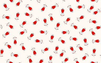 Seamless floral pattern based on traditional folk art ornaments. Colorful flowers on light background. Scandinavian style. Sweden nordic style. Vector illustration. Simple minimalistic pattern