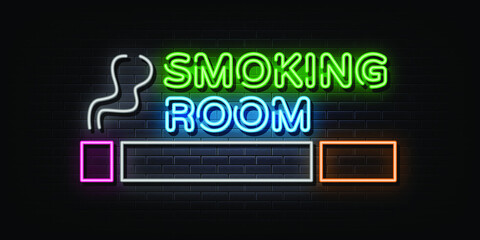 Smoking room neon sign vector. neon symbol