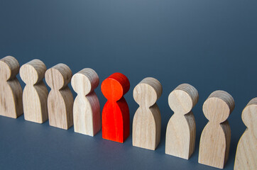 Red man in a crowd. Stranger, eye-catching. Different, special. Infected carrying threat of...