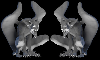 gargoyle sits and growls viciously 3D render