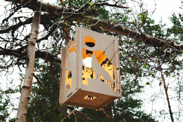 Unique wooden lantern for garden interior decoration