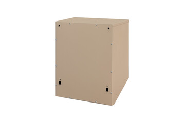 Beige ecru khaki color mailboxes on the white background isolated. Mail box for entrance of apartment house. Metal mailbox