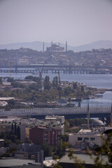 Fototapeta na wymiar Panorama aerial view of the city of Istanbul, Bosphorus and Golden Horn, on a summer day.
