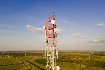 Telecom tower witn 4G network, telecomunication base station. 5G antenna witn 5G technology in...