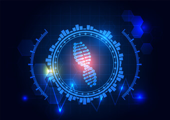 Futuristic technology concept, vector illustration in blue color, abstract background, glowing DNA spiral