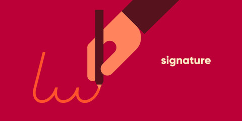 Signature. Simple vector flat illustration. Background for social media, poster, banner.