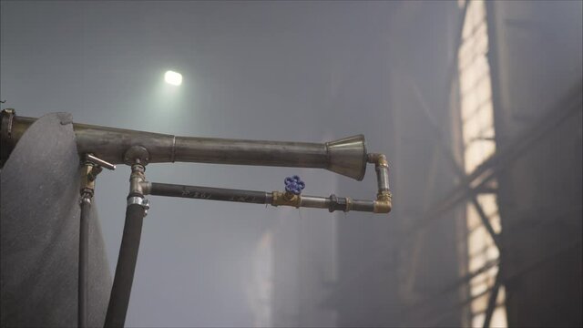 Ventilation system on the ceiling of large buildings. A pipe with a vent at the factory.