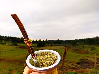 Mate en contraste con un paisaje