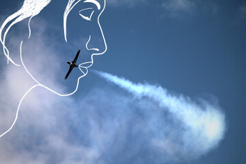 Single plane between clouds