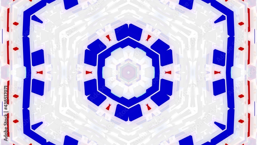 Poster 3d render. abstract white science fiction background. symmetrical geometric pattern like mandala wit